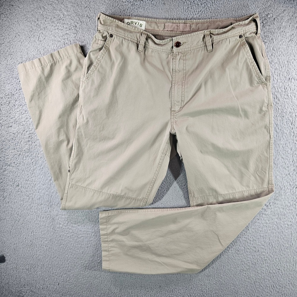 Orvis Mens Khaki Tan Field Pants 100% Cotton Straight Leg Size 38x32 Outdoor